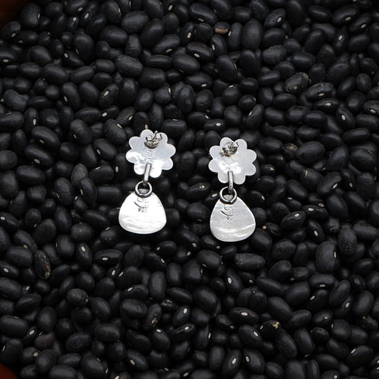 Kingman Turquoise and Moonstone Flower Dangle Earrings