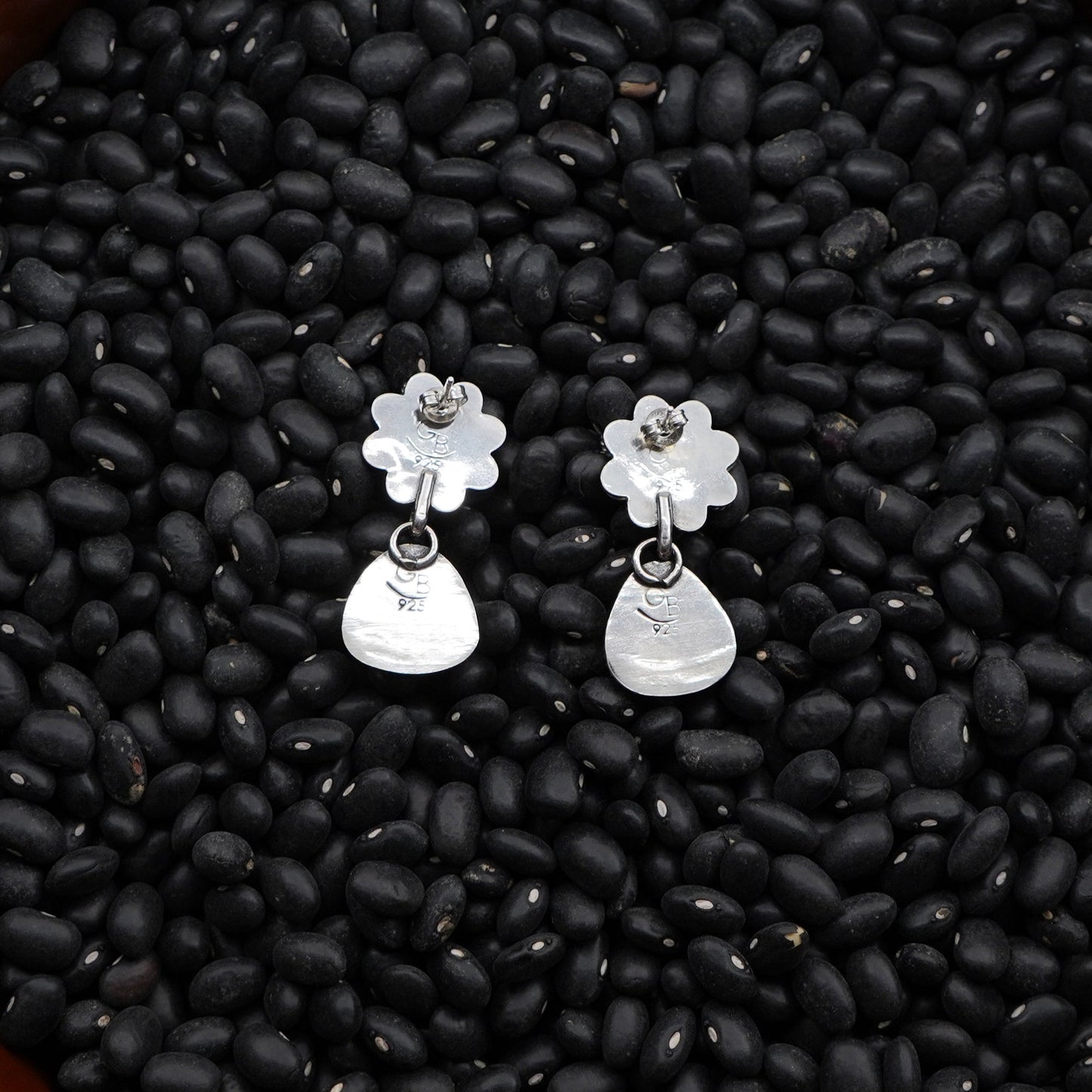 Kingman Turquoise and Moonstone Flower Dangle Earrings
